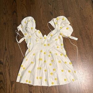 For Love And Lemons White and Yellow Mini Dress